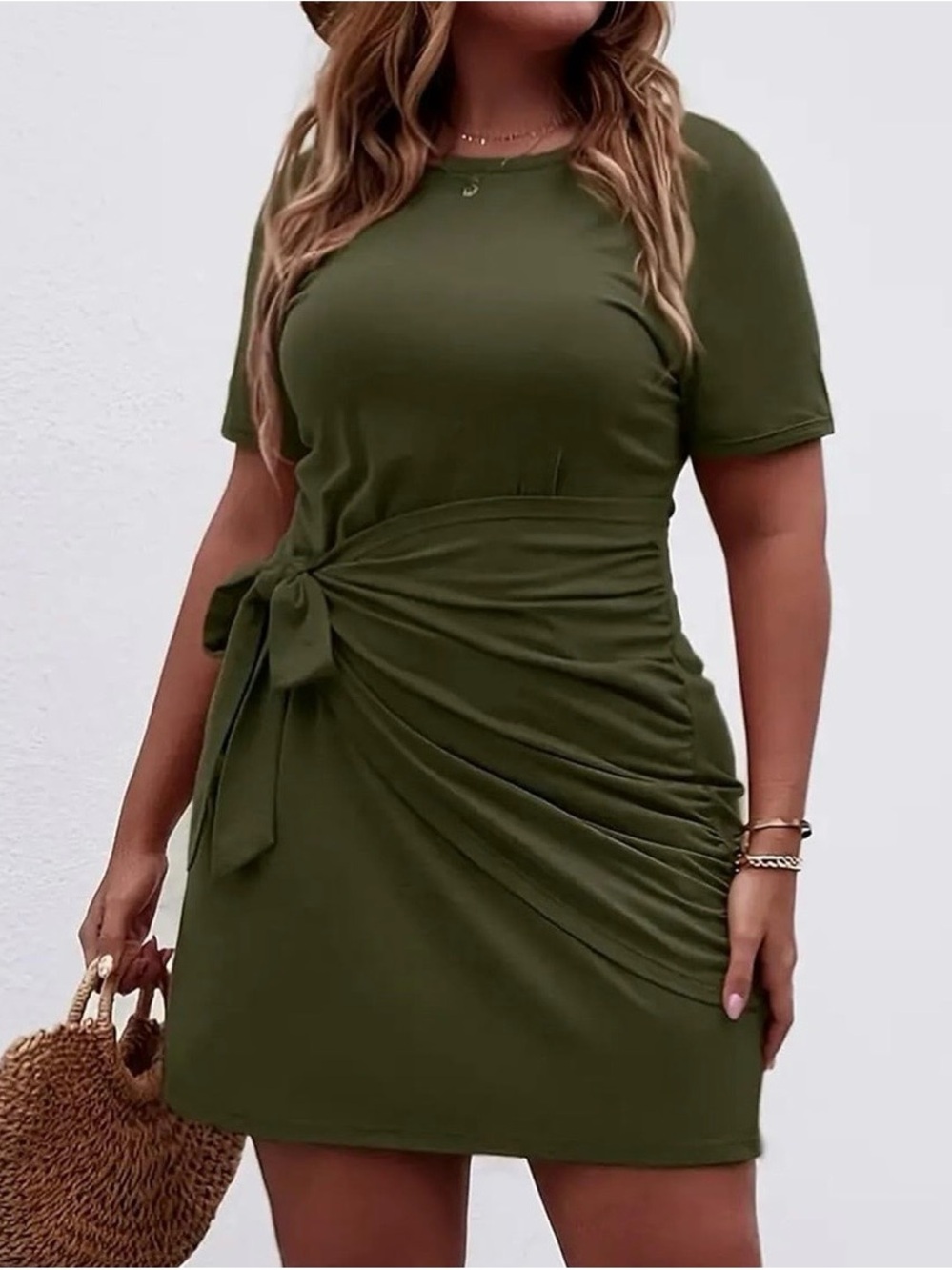 New SHEIN Curve Olive Green Tie Front Wrap Fitted Bodycon Dress Plus Size 2X